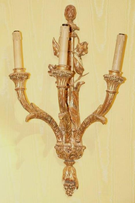 Pair Italian Rococo Giltwood Sconces