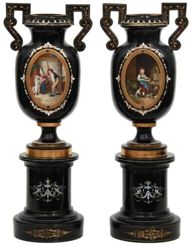 Pair Antique Continental Amethyst Glass Vases