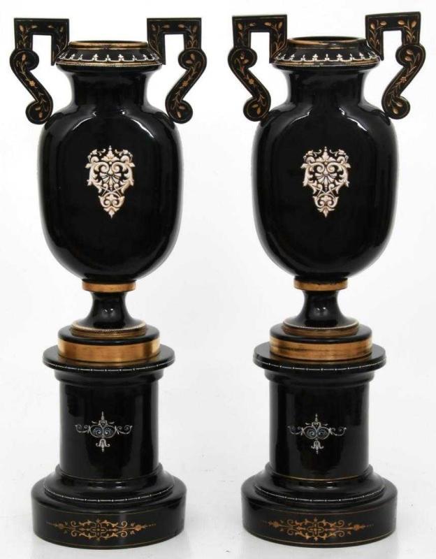 Pair Antique Continental Amethyst Glass Vases