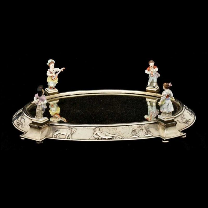 Silver and Figurative Porcelain Plateau Surtout de Table