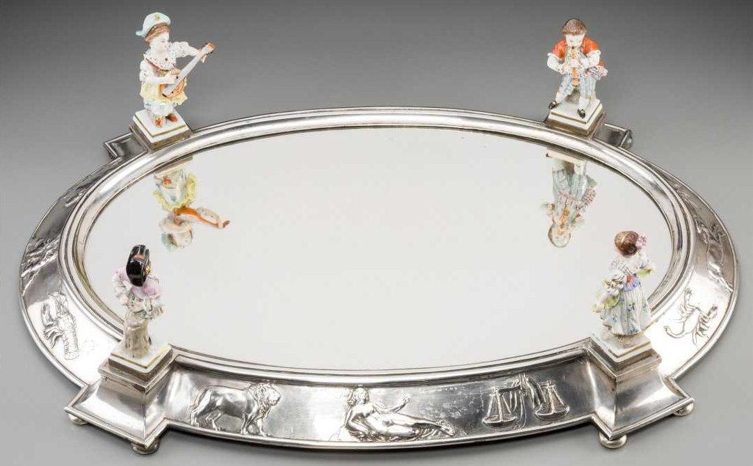 Silver and Figurative Porcelain Plateau Surtout de Table