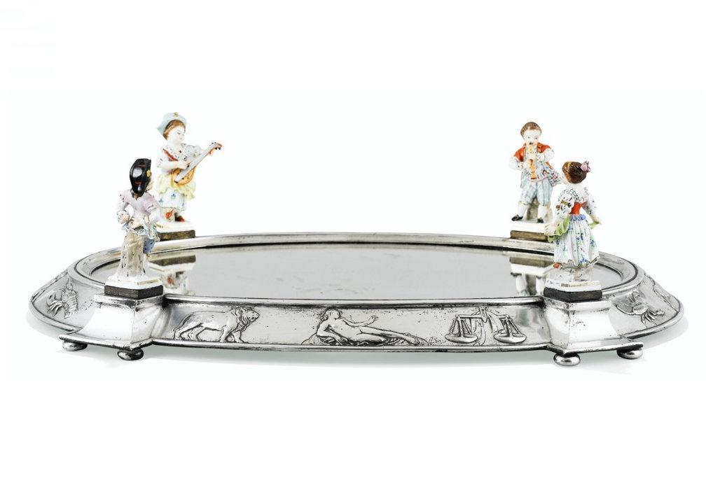 Silver and Figurative Porcelain Plateau Surtout de Table