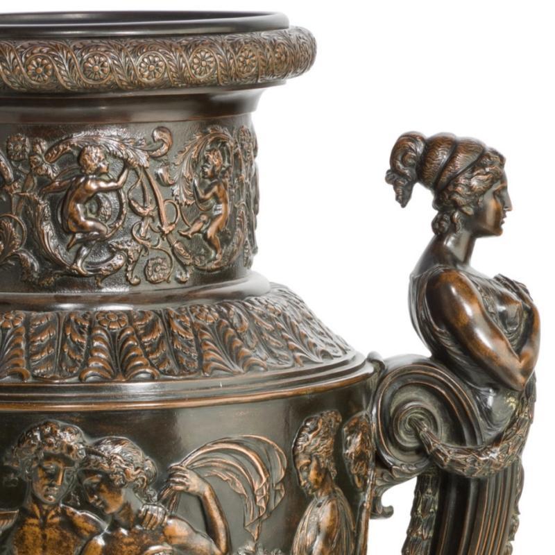 Palatial Neoclassical Bronze Vase with Bacchanal Theme
