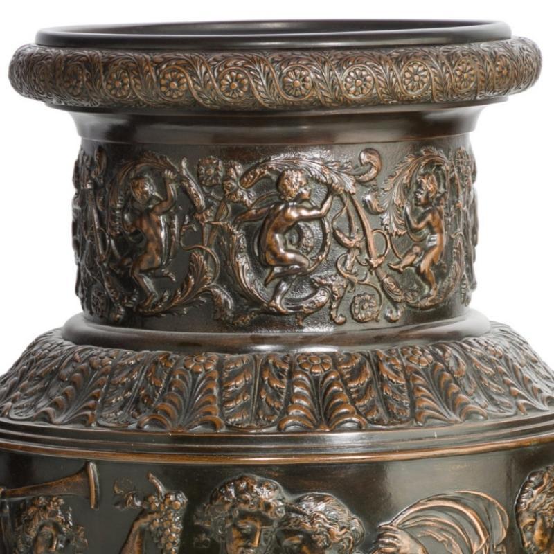 Palatial Neoclassical Bronze Vase with Bacchanal Theme