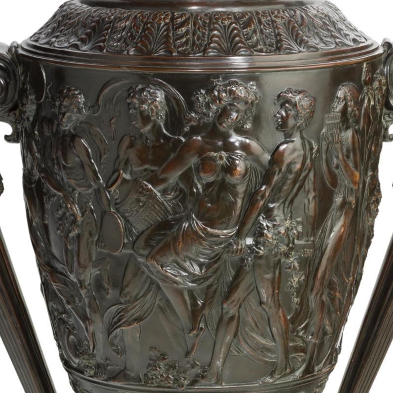 Palatial Neoclassical Bronze Vase with Bacchanal Theme