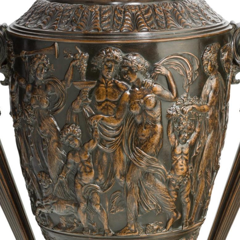 Palatial Neoclassical Bronze Vase with Bacchanal Theme