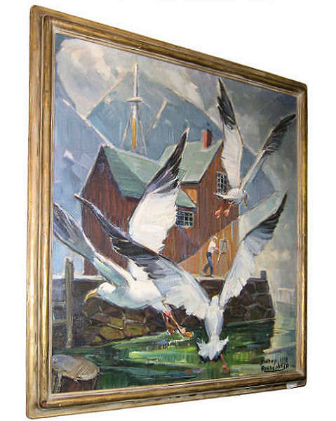 Rockport Motif #1 Mid-Century Modern Oil Painting by Sidney Riesenberg