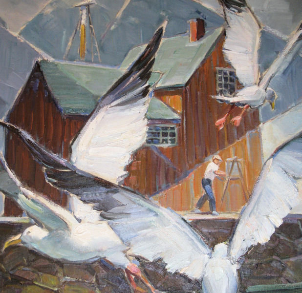 Rockport Motif #1 Mid-Century Modern Oil Painting by Sidney Riesenberg