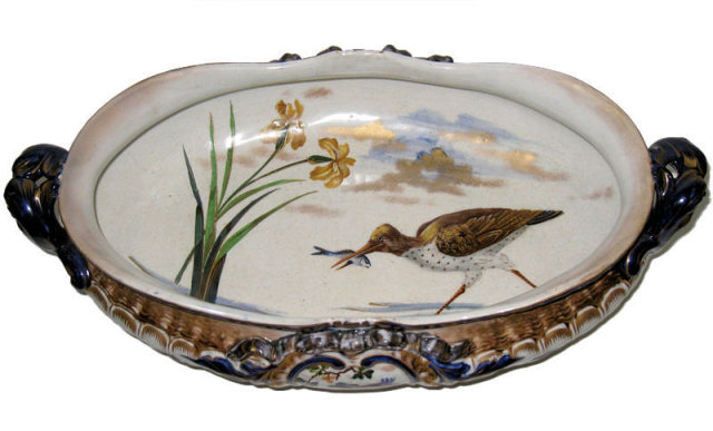 Antique Keller & Guerin Luneville French Ceramic Centerpiece Bowl