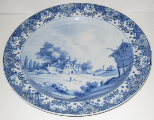Antique Boch Freres Delft Style Blue & White Charger