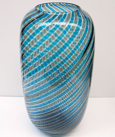 Venini Attr. Blue Canne Ritorte Glass Vase