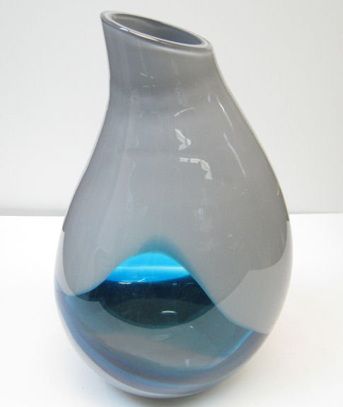 Seguso A.V. Blue & Lattimo Cased Glass Vase
