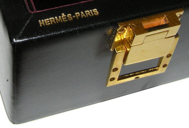 Hermes Black Leather Jewelry Case