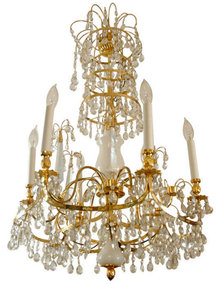 Russian Baltic Style Opaline Glass & Gilt Brass Chandelier