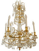 Russian Baltic Style Opaline Glass & Gilt Brass Chandelier