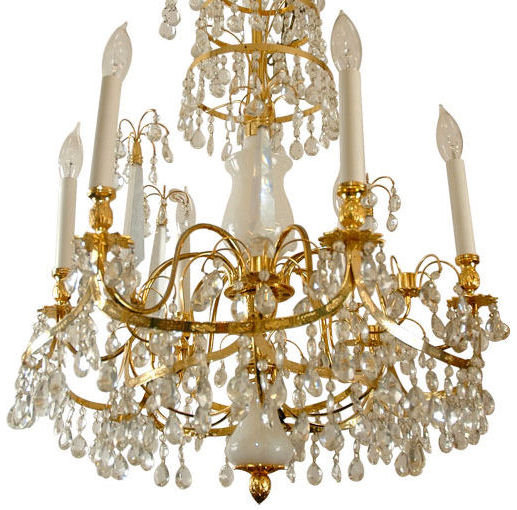 Russian Baltic Style Opaline Glass & Gilt Bronze Chandelier
