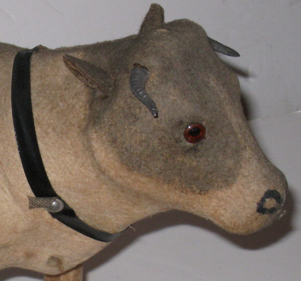 Papier Mache Felt Bull Folk Art Pull Toy