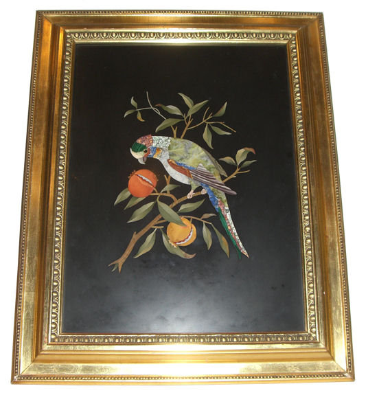 Pietra Dura Plaque Depicting Parrot in Fruit Tree