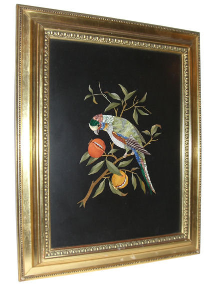 Pietra Dura Plaque Depicting Parrot in Fruit Tree