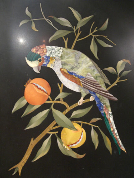Pietra Dura Plaque Depicting Parrot in Fruit Tree