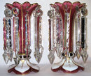 Pair of Moser White Red Cased Glass Lustres