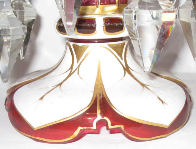 Pair of Moser White Red Cased Glass Lustres