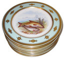 Set 12 Minton Painted Fish Dinner / Cabinet Plates