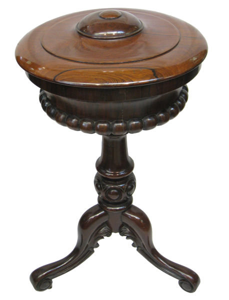Antique Round Rosewood Tripod Stand Humidor or Teapoy