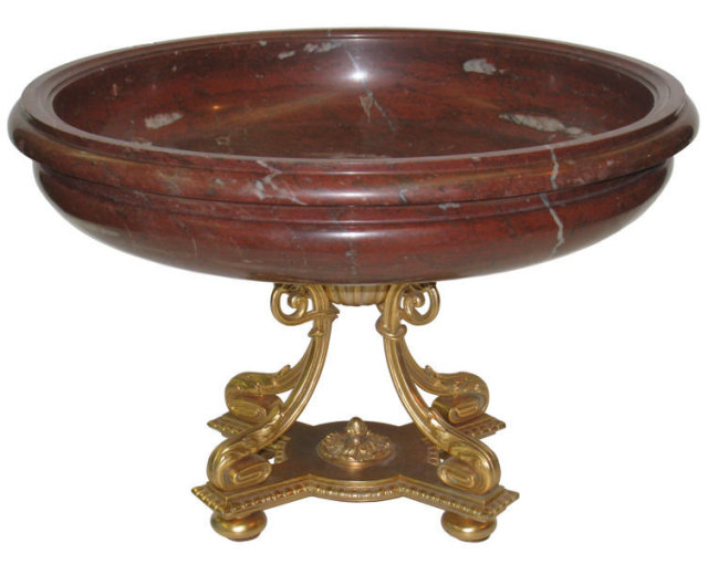 Antique Ormolu Bronze & Rouge Marble Tazza Centerpiece