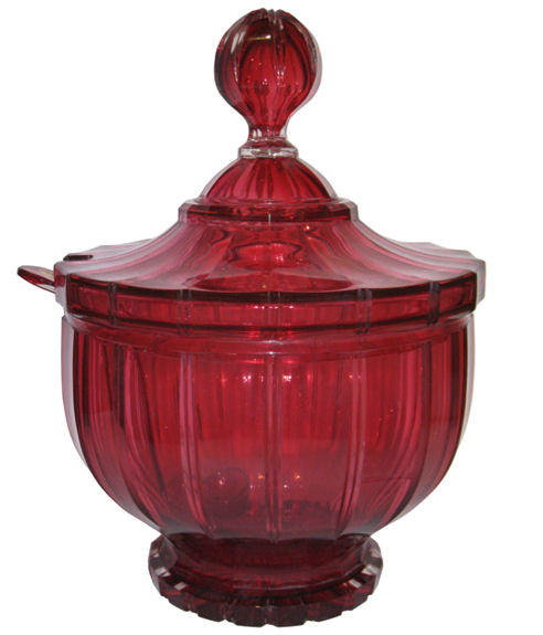 Antique Bohemian Ruby Red Glass Punchbowl & Ladle