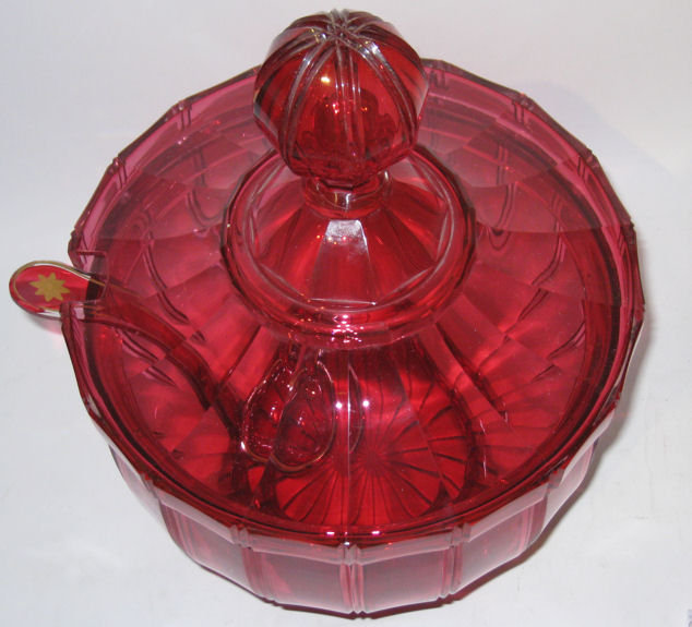 Antique Bohemian Ruby Red Glass Punchbowl & Ladle