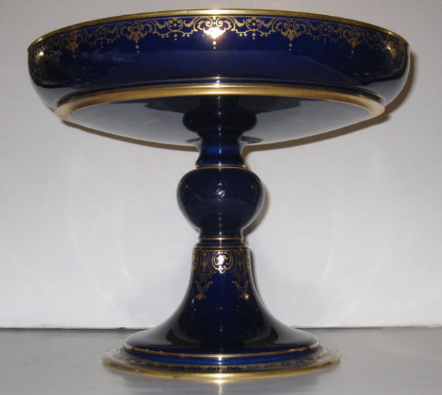 Antique Sevres Cobalt Blue Porcelain Tazza Centerpiece