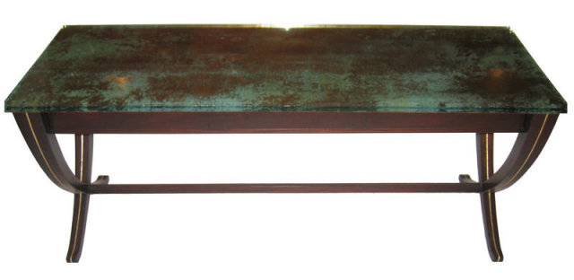 Mahogany & Acid-Etched Glass Desk by Joe Ginsberg