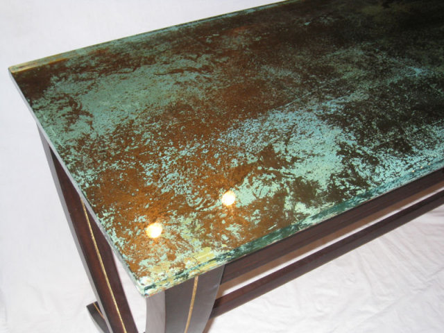 Mahogany & Acid-Etched Glass Desk by Joe Ginsberg