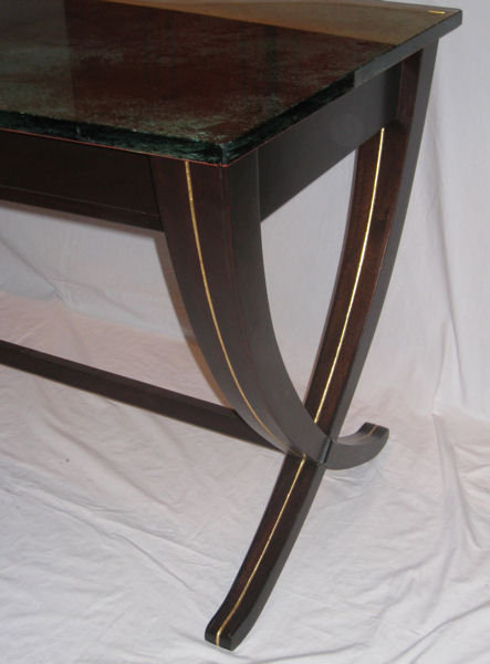 Mahogany & Acid-Etched Glass Desk by Joe Ginsberg