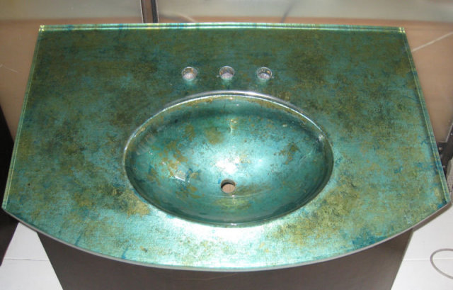 Mahogany & Acid-Etched Glass Sink by Joe Ginsberg