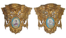Pair Antique French Ormolu Bronze & Porcelain Brackets