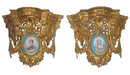 Pair Antique French Ormolu Bronze & Porcelain Brackets
