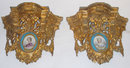 Pair Antique French Ormolu Bronze & Porcelain Brackets