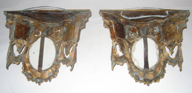 Pair Antique French Ormolu Bronze & Porcelain Brackets