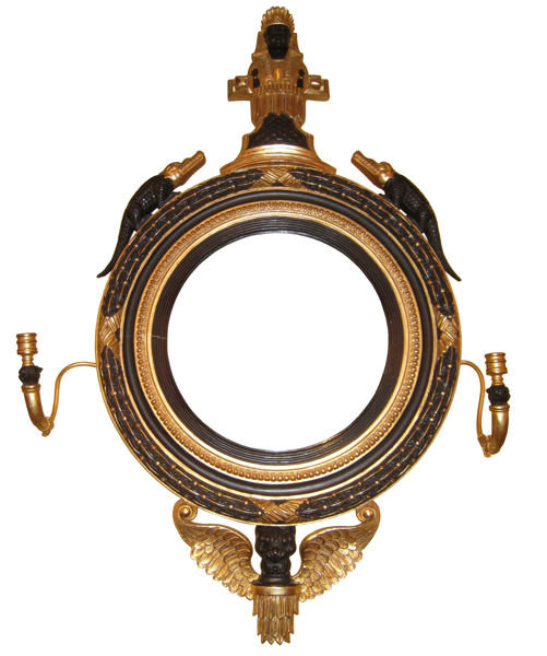Egyptian Revival Empire Style Girandole Giltwood Wall Mirror