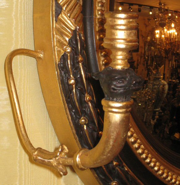 Egyptian Revival Empire Style Girandole Giltwood Wall Mirror