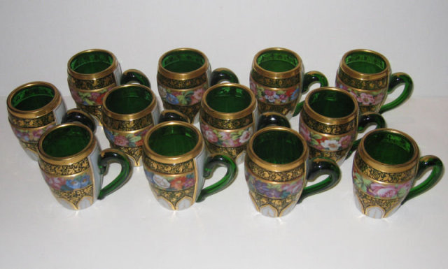 Moser Overlay Glass Punchbowl Set Tray & 12 Cups