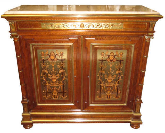 Antique Renaissance Style Walnut Sideboard Side Cabinet