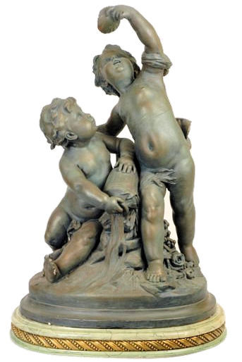 Neoclassical Allegorical Patinated Gesso Cherubs Group Sculpture