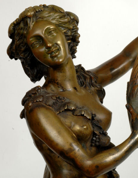 Pair Tall Antique Greek Satyr Figural Bronze Candelabra After Clodion