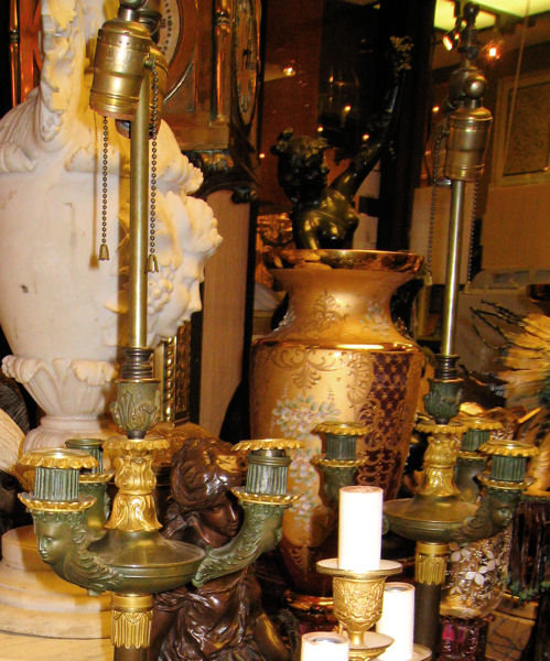 Pair Antique French Empire Style Gilt and Patinated Bronze Candelabra