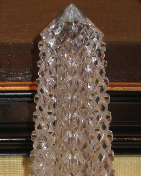 Pair Tall Antique French Empire Style Ormolu Metal & Cut Crystal Obelisks