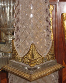 Pair Tall Antique French Empire Style Ormolu Metal & Cut Crystal Obelisks