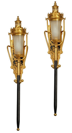 Pair Antique Bronze Coach Lights Lamps